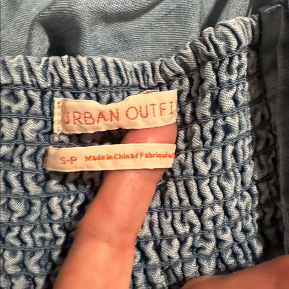 Urban Outfitters Lindsay Button-Up Chambray Mini Dress Blue Smocked Sleeveless-S - Picture 8 of 10